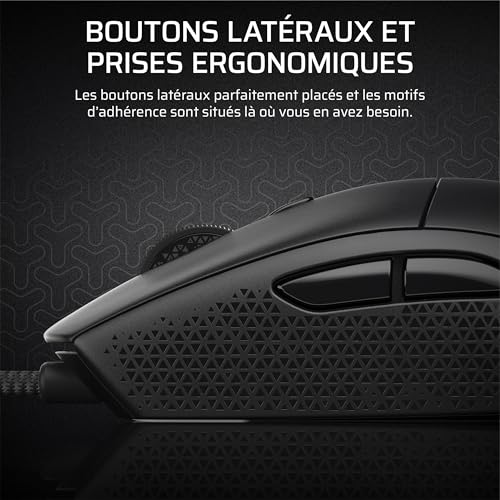 Corsair M55 Souris de Jeu FPS Légère et Filaire – 16 000 DPI – Six Boutons Programmables – Poignées Latérales Texturées – Noir