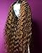 ANDRIA Lace Front Wigs Curly Wig Dark Root Ombre Red Brown Color Two Tone Synthetic Long Wigs Heat Resistant Fiber Hair Wigs for Black Women 26 Inch Honey Blond Wigs