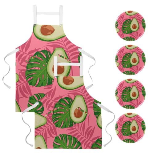 Lot de 2 tabliers de cuisine à motif feuilles pour pâtisserie et bistro