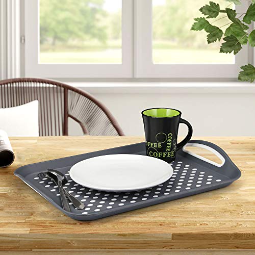 Taylor & Brown 2 x Set of Anti-Slip Rectangular Non-Slip Top and Bottom Plastic Dinner/Drinks Serving Tray with High Grip Rubber Surface, Easy Grip Handles (2 Grey) - Image 3