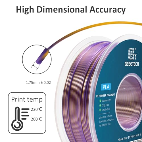 Image of Geeetech Silk PLA Filament 1.75mm Silk Dual Color Filament, Coextrusion Dichromatic Metal-Like Shiny Consumable 1kg (2.2lbs) 1 Spool, Dimensional Accuracy + /- 0.02 mm, Gold Purple