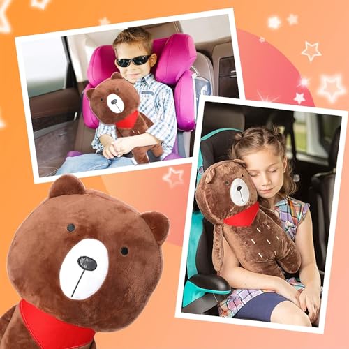 Image of Seat Belt Cover Pillow for Kids, Car Seatbelt Cushion Shoulder Neck Support Protector Pad, Soft Stuffed Plush Travel Vehicle Safety Belts Strap Pillow for Boys and Girls Headrest (Bear)