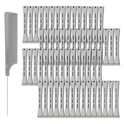 60 Pieces Hair Perm Pods Plastic Perming Rods Cold Wave Rods Curlers Hair Rollers with 1 Pieces Steel Pintail for Hairdressing Styling(Grey 1.5 Cm/0.59 Inch)