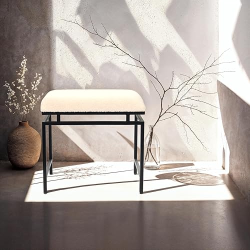 Cheung's Trion Linear Cream Boucle Upholstered Bench – 19.5-Inch Rectangle