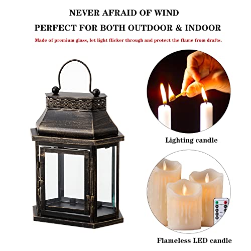 Decorkey Candle Lantern Decorative, Flat Hex Hanging Spring Home Decor, Vintage Metal Decorative Candle Lanterns For Outdoor Patio Wedding Party Black With Copper Brush #TOP5