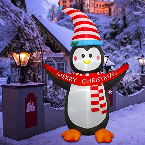 Glintoper Christmas Inflatable Decorations, 6Ft Inflatables Lighted Penguin Hold Merry Christmas Banner, Blow Up With Built In Led Lights, Indoor Outdoor Xmas Party Holiday Lawn Yard Garden Decor #TOP5