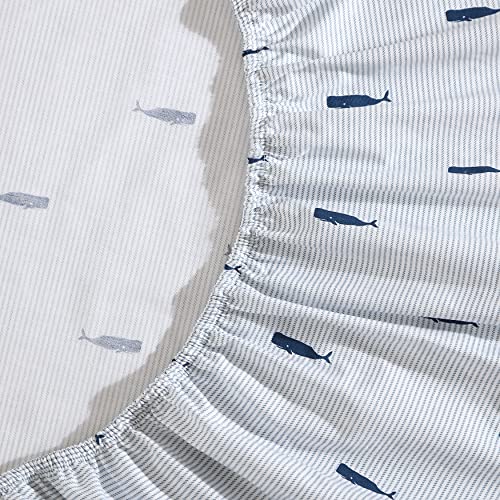 Nautica - Full Size Sheet Sets, Cotton Percale Bedding, Crisp & Cool, Coastal Home Decor (Whale Stripe Blue, Full) - Image 4