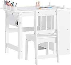 SoBuy KMB60-W Children's Table with 1 Chair, Multi-Activity Children's Table and Chairs Set with 2 Shelves, Drawing and Play Table, Desk Chair, Bedroom White 80 x 54 x 65.5 cm