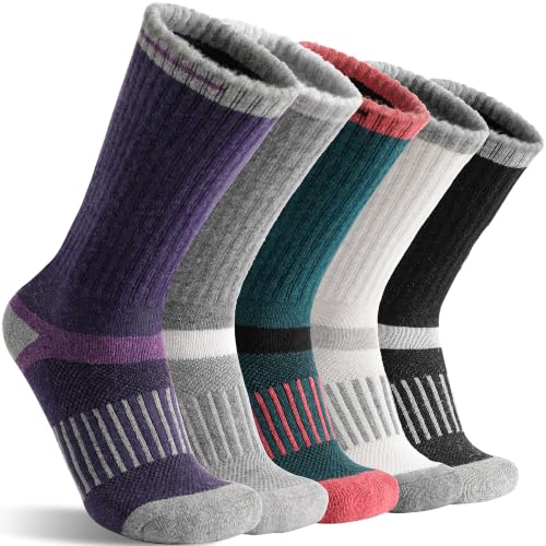 Image of MOGGEI 5 Pairs Merino Wool Hiking Socks Warm Thermal Winter Cozy Cushioned Moisture Wicking Socks for Women & Men