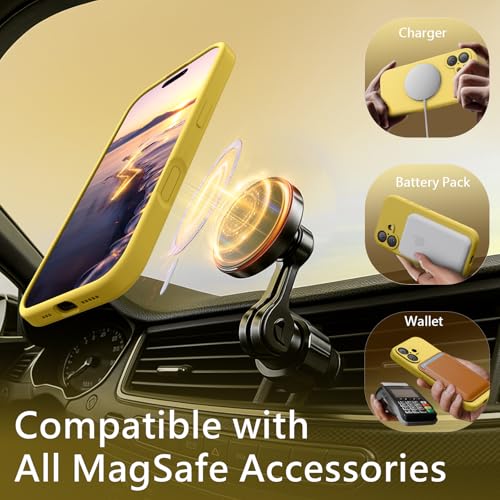 Image of FireNova Magnetic for iPhone 17 Case, Compatible with MagSafe, [Integrated Silicone Camera Control Button] [Camera Protection] Anti-Scratch Microfiber Lining Phone Case, 6.3 inch, Yellow