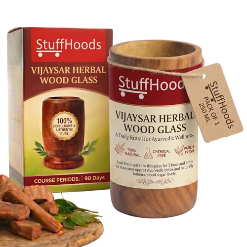 Image of Original Vijaysar Heartwood Ayurvedic Glass /Tumbler | Lab Tested | Indian Kino Tree Wooden Tumbler | Natural Wellness, Traditional Tumbler, Handcrafted Wood Cup | 250ml Capacity