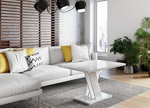 Image of PHD FURNITURE Masiv Mini White High Gloss Coffee Table X-Leg 100x70x60cm