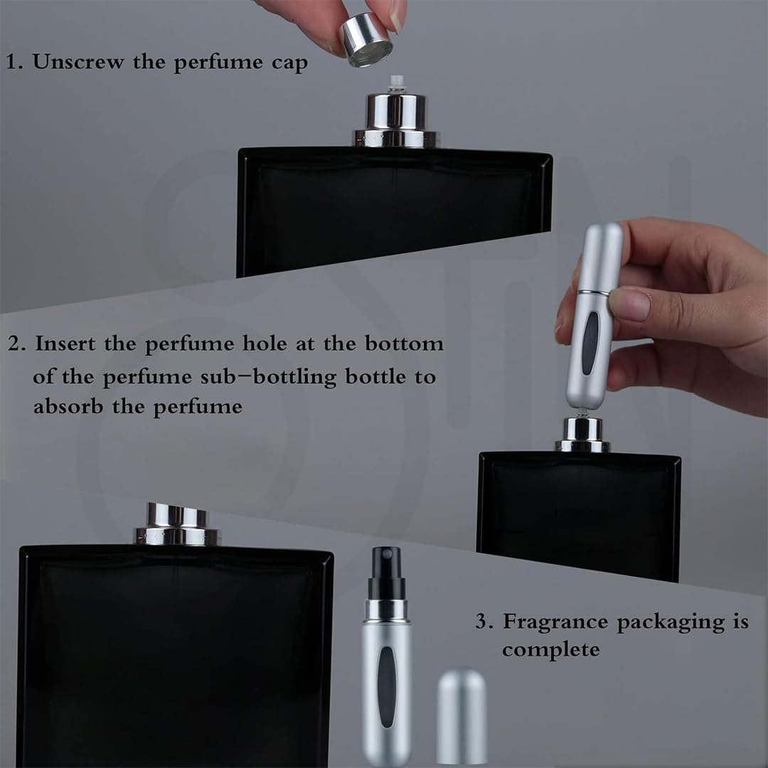 Ostin Perfume Atomiser Bottles, 5ml Refillable Spray Bottle Mini Underfill Empty Travel Bottle for Purse Handbag Pocket Luggage (Silver) 1