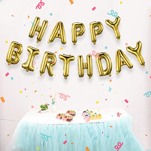 Foil Balloons Happy Birthday Banner 3D Gold Inflatable Letters Reusable and Ecofriendly Party Supplies and Event Decorations for Kids and Adults