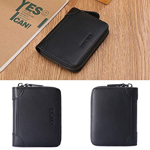 FALAN MULE Wallets For Men Genuine Leather Short RFID Blocking Zip-around Bifold Wallet（Black）2