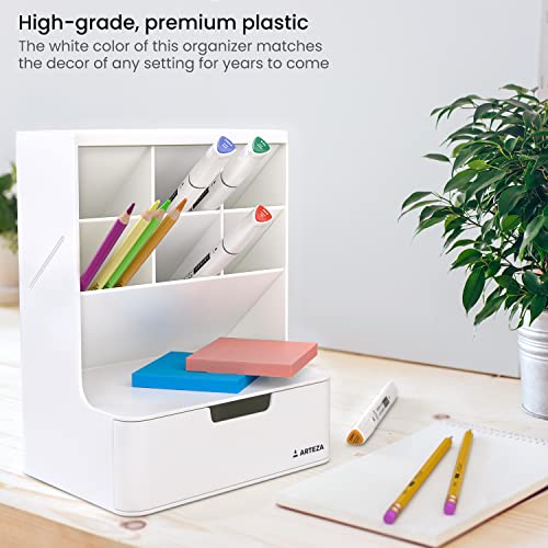Arteza Desk Organizer Accessories Set Of 6, Tiffany Blue Desktop Pen And Marker Organizer, 6-Compartment White Pen Holder, Supplies For Home, School Or Office #TOP7