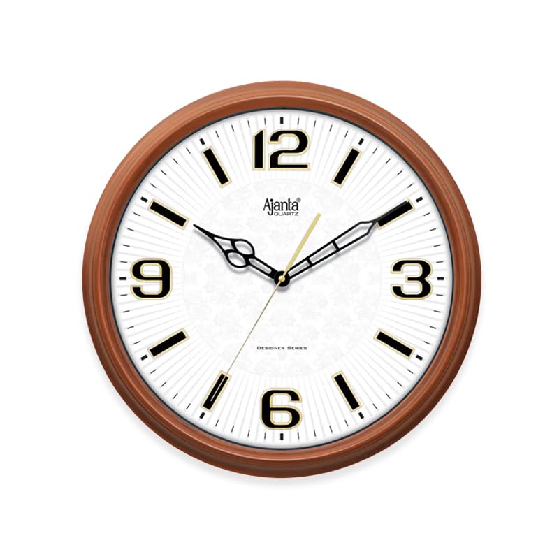 Image of Ajanta Luxury Teak Wood Wall Clock 3007-14.8 Inch - Elegant Silent Sweep Quiet Mechanism - Classic Wooden Finish Decor
