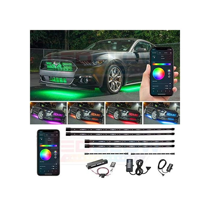 Buy LEDGlow 4pc Bluetooth Million Color LED Underbody Underglow & 2pc Interior Footwell Accent