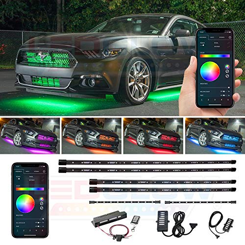 LEDGlow 4pc Bluetooth Million Color LED Underbody Underglow & 2pc Interior Footwell Accent