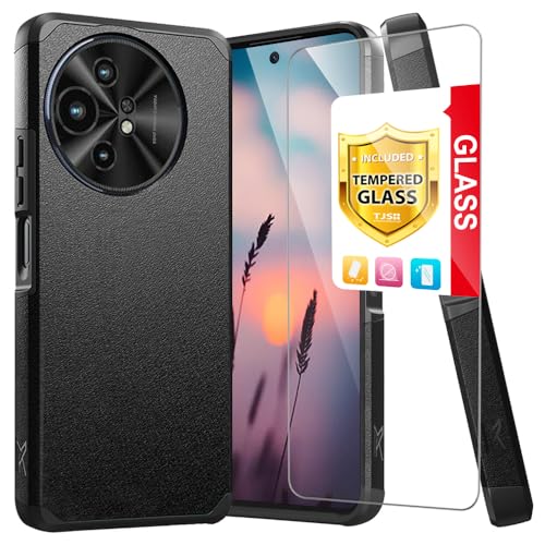 TJS Compatible for TCL 50 XL 5G Case TCL 50 XL NXTPAPER 5G Case with Tempered Glass Screen Protector Dual Layer Hybrid Magnetic Support Shockproof Heavy Duty Cover Phone Case (Black)