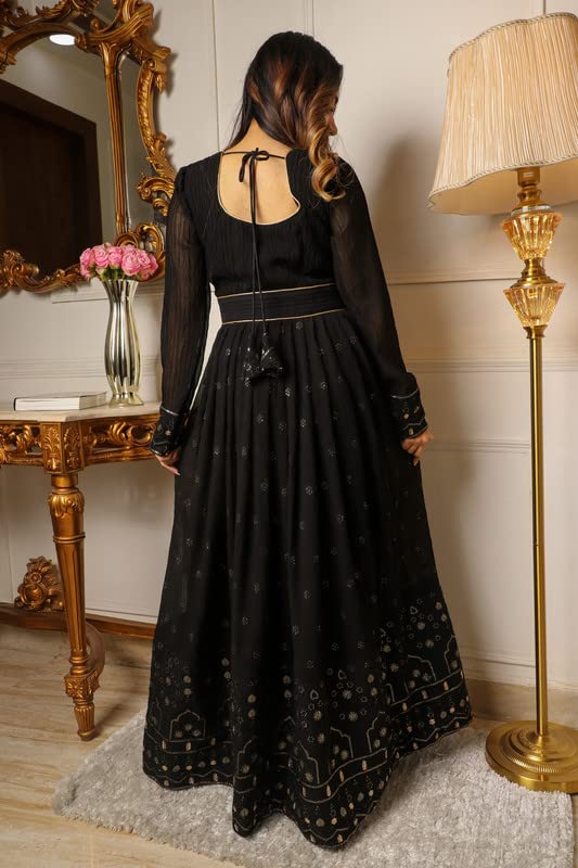 Image of Vidraa Fashion Black Embroiderred Georgette Gown / V216 P New
