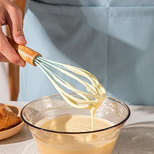 Batidor de huevos de alambre de acero inoxidable para el hogar con mango de madera, fuerte flexibilidad, material seguro