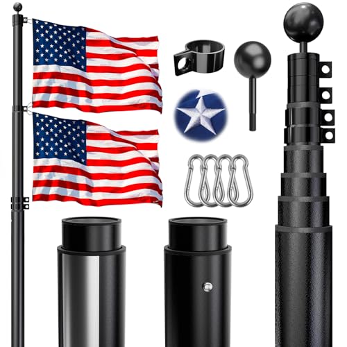 HAYOHRT 25FT Telescopic Flag Pole 12 Gauge Extra Thick Telescoping Flagpole with 3x5 USA Flag Fly 2
