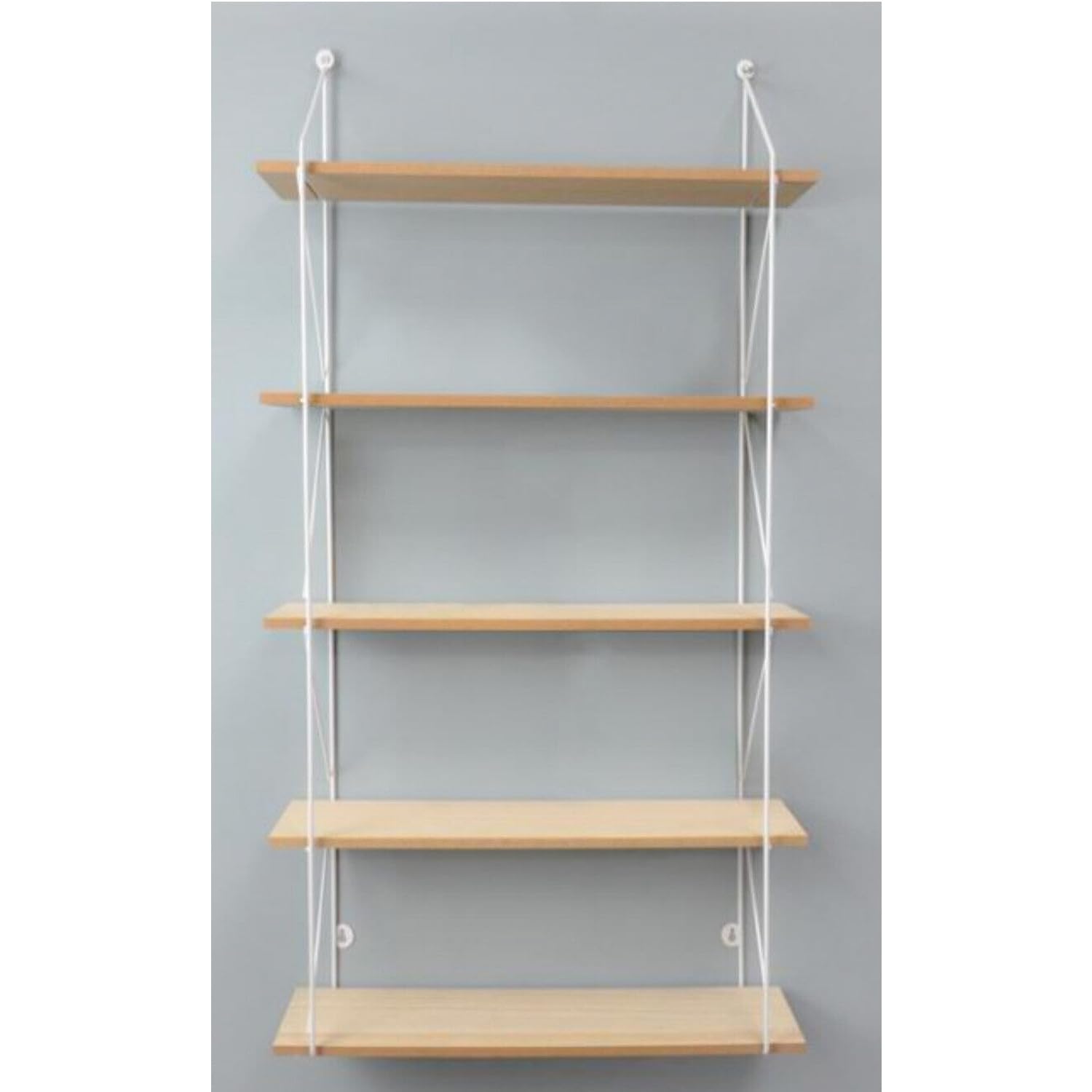 YORKSHIRE HOMEWARE 5 Tier Floating Shelf | Wall Shelves for Bedroom | Wall Mounted Bookcase Hanging Shelves | Book Shelves for Room | Display Wooden Shelving Unit (White Wire Shelf)