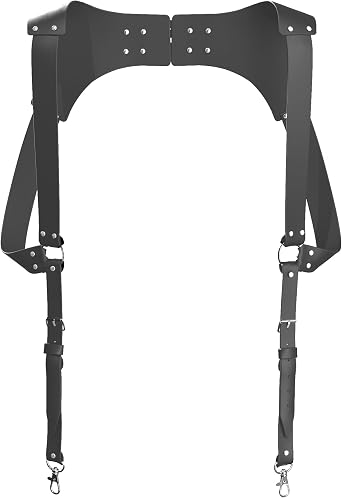Mens Top Grain Leather Suspenders Heavy Duty Adjustable Clips, Perfect for Weddings, Groomsmen, Pants & Jeans