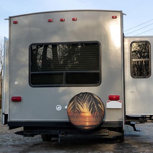 Image of Tropical Beach Sunset Spare Tire Cover Dust-Proof Wheel Tire Cover Fit Trailer, RV, SUV and Many Vehicle 14 Inch