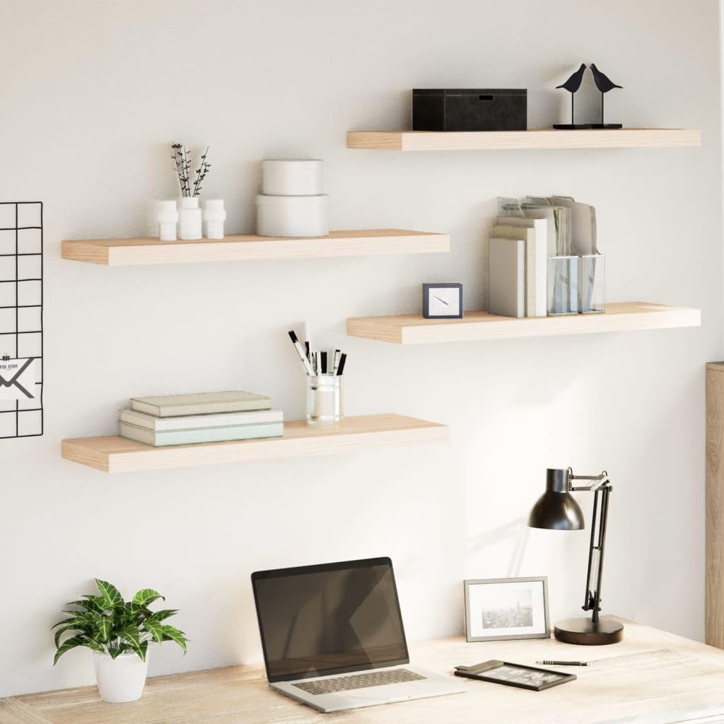Juego de 4 estantes flotantes, 80 x 23,5 x 4 cm, madera de roble, soporte invisible, estantería de pared DIY para salón, dormitorio, baño, cocina