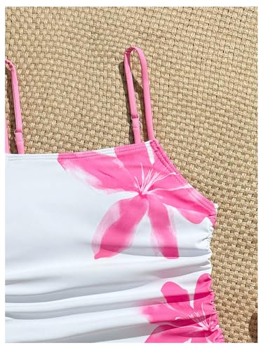 Image of Milumia Girl's Floral One Piece Swimsuit Bow Tie Side Spaghetti Strap Bathing Suit