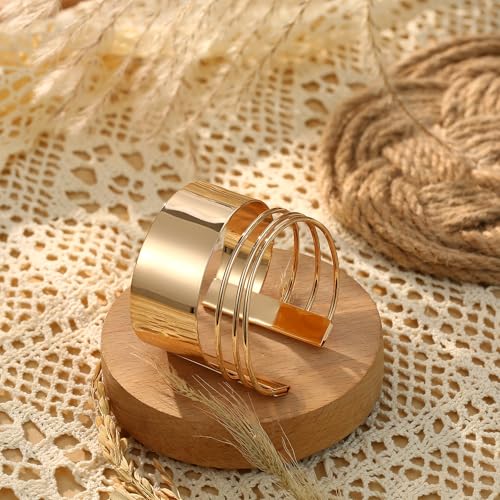 LOLIAS 3 Stück Gold Lätzchen Choker Halskette Set für Frauen Breite Manschette Armreif Armbänder Statement Baumeln Ohrringe Oberarmbandmanschette Handgelenkmanschette Festival Schmuck