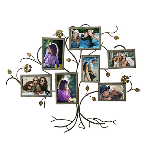 Adeco Decorative Bronze Color Iron Family Tree Collage Photo Picture Frame, Wall Hanging, 7 Openings, 3-4x6