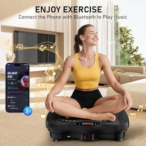 Image of Vibration Plate Exercise Machine for Weight Loss & Full Body Workout | Lymphatic Body Shaper with Bluetooth Speaker, 99 Speeds & Resistance Bands | Home Gym Equipment