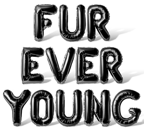 Ballon en aluminium Mylar alphabet noir FUR EVER YOUNG pour anniversaire