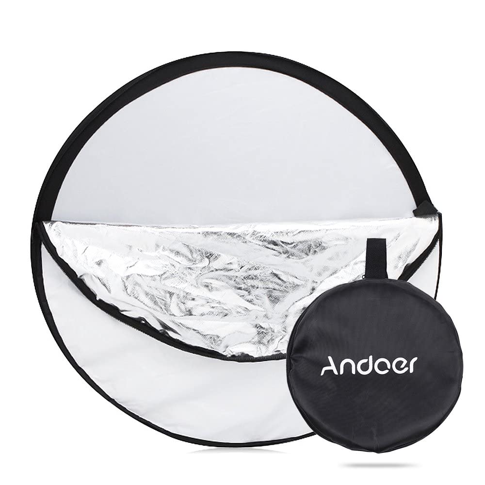 Andoer Disco Riflettente Fotografia Pannello Foto Pieghevole 24" 60Cm 5 In 1 (Oro Argento Bianco Nero Trasparente) Multi Portatile Pieghevole Fotografia Studio Foto Luce Riflettore Disco