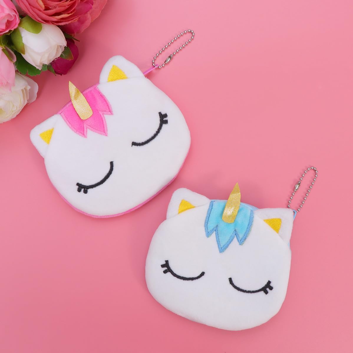 2pcs Cartoon Unicorn Plush Coin Purse with Zipper for Students