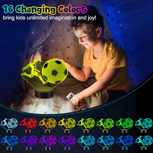 Linkax Fussball Geschenke Jungen, Fußball Geschenke für Jungs, 3D Nachtlicht Optische Täuschung Lampe 16 Farben Ändern, Jungen Deko Kleinigkeiten Geburtstags Geschenke für Fußballfans