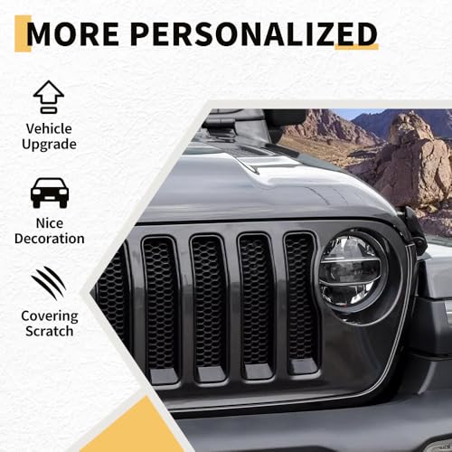 Image of MAXDOM Grille Inserts Headlight Covers Set Fits for (2018-2023) Wrangler JL and Gladiator JT partial models Part#6KM37MRCAA (Black)