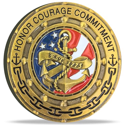 Strugglejewelry United States Sailor's Creed Collectible Challenge Coin - 1.77" Antique Gold Zinc Alloy with Transparent Case - A Tribute to Naval Excellence