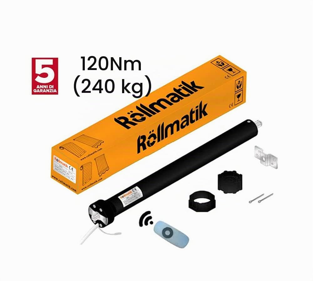 Rollmatik Motore per Tapparelle Elettriche Grandi 240Kg 120Nm per Rullo Diametro 70mm. Con Telecomando. Predisposto Per Pulsante SU/GIU. Apertura Automatica Persiane