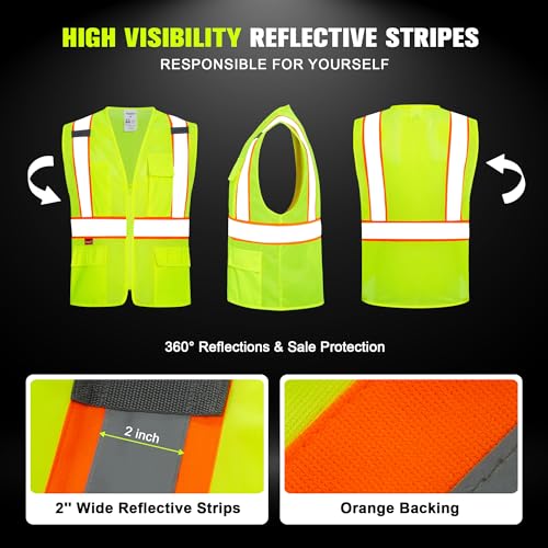 Image of ProtectX High Visibility ANSI Class 2 Safety Vest with 4 Pockets