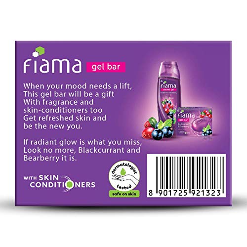 Image of Fiama Gel Bar Blackcurrant and Bearberry for radiant glowing skin, with skin conditioners, 125 g