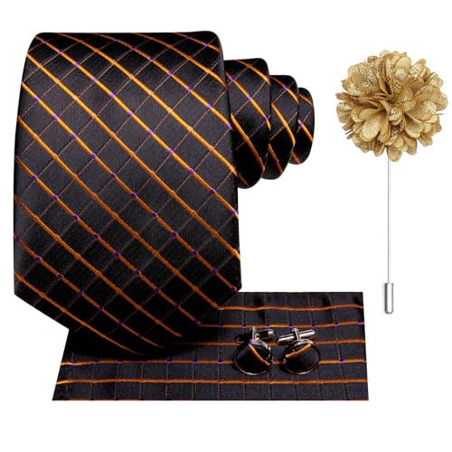 Image of Hi-Tie Men's Tie Lapel Pin Set Pocket Square Cufflinks Formal Woven Silk Tie Sets Wedding Party