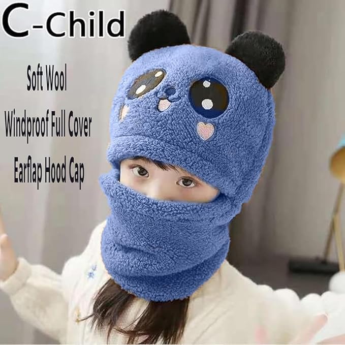 Image of TopiBaaz Cute Panda Cartoon Monkey Cap for Boys and Girls (Pack of 1) | Age - 6 Years to 12 Years |Free Size | Plush Wool | Winter Cap | Neck Scarf