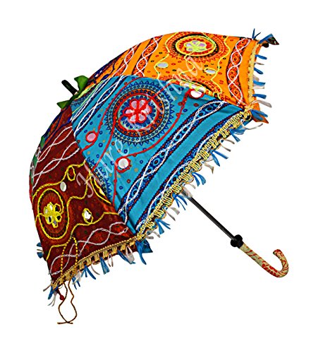 Rajasthani Hand Embroidery Design Cotton Umbrella Women Fashion Kids Gifts Parasol (Multi Color) 24 x 28 Inches