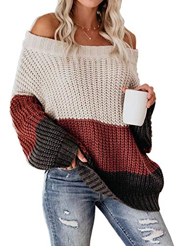 VIMPUNEC Womens Oversized Sweater Color Block Off...
