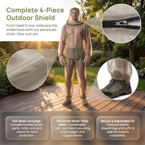 Amradield Pure Silver Fiber Mosquito Suit, 4PCS Chaqueta Pantalones Guantes Calcetines miniatura 5