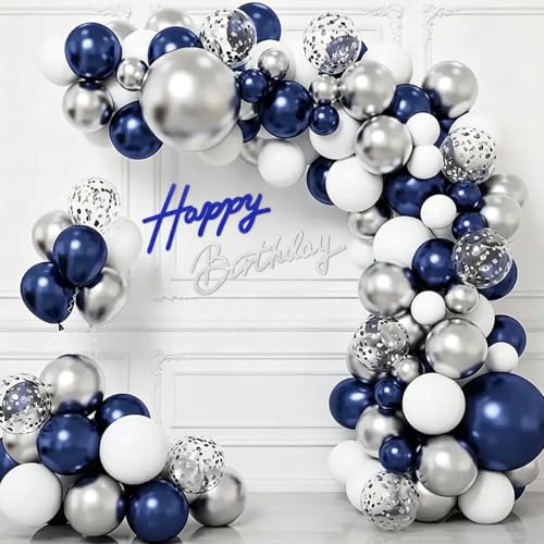 Image of TONIFUL Happy Birthday Sign for Backdrop - Glitter Navy Blue Silver Felt Banner - Includes Dot Glue - Perfect for Birthday Party Backdrop,Wall Decr,Balloon Arch,Photo Background